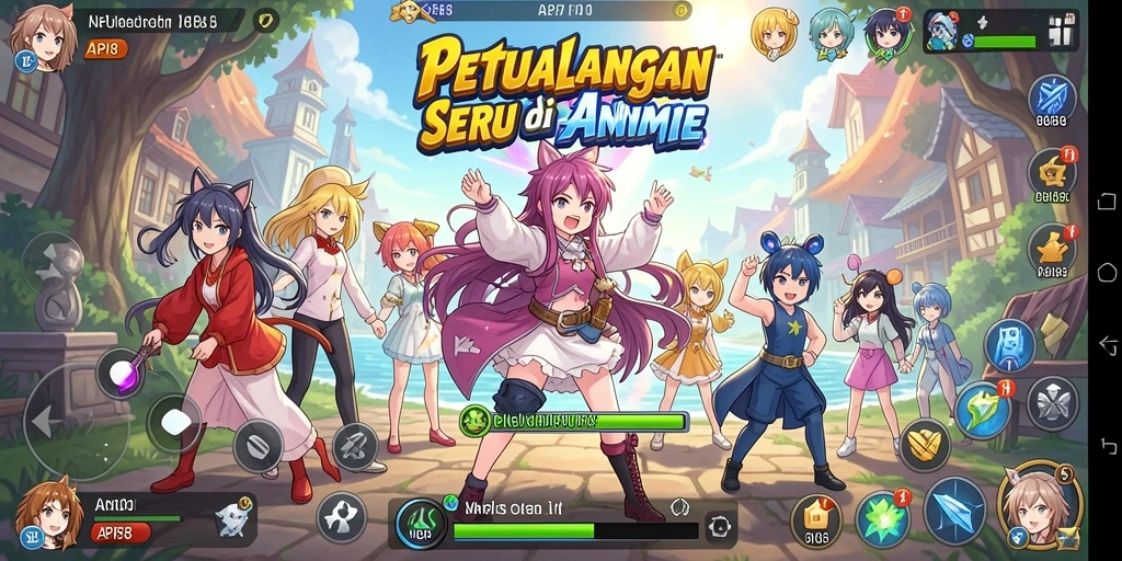 Screenshot menunjukkan karakter anime beraksi dalam pertempuran seru.