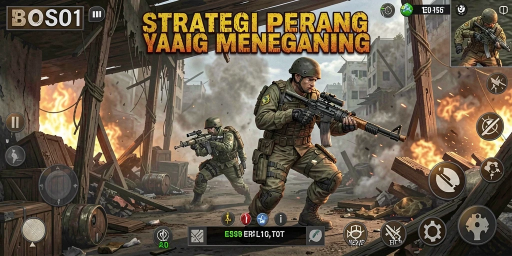 Screenshot utama menampilkan pertempuran menegangkan dalam BOS01.