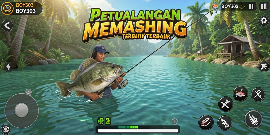 Screenshot tampilan gameplay BOY303 saat menangkap ikan.