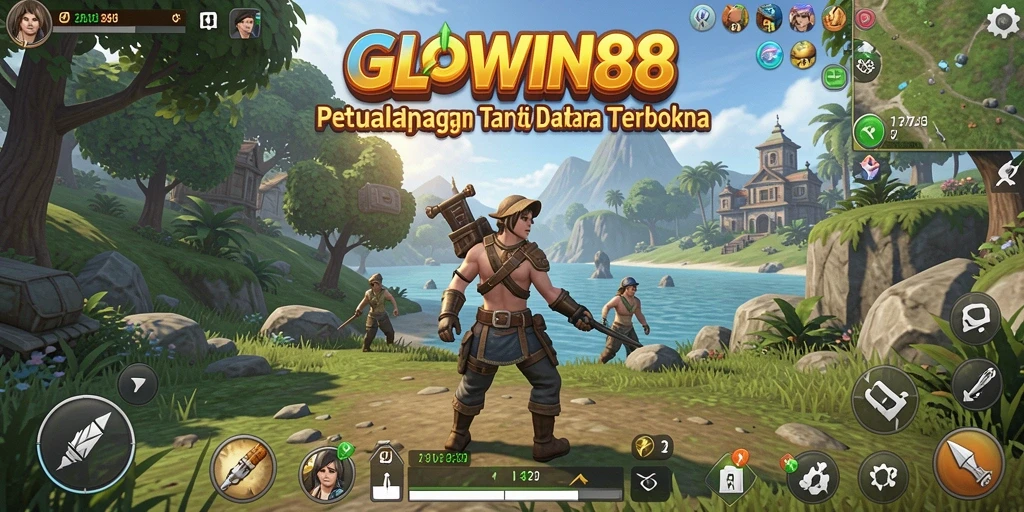 Tampilan gameplay <strong>GLOWIN88</strong> yang menampilkan aksi menjelajah di dunia terbuka.