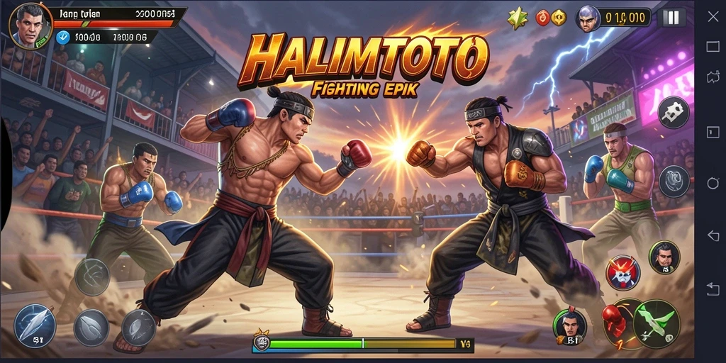 Gameplay pertarungan seru dalam HALIMTOTO.