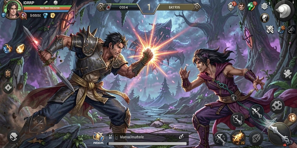 Tampilan gameplay <strong>IDRRP</strong> saat pertarungan yang mendebarkan.