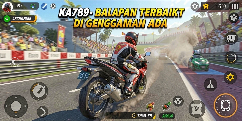 Screenshot gameplay KA789 yang menampilkan balapan motor yang mendebarkan.
