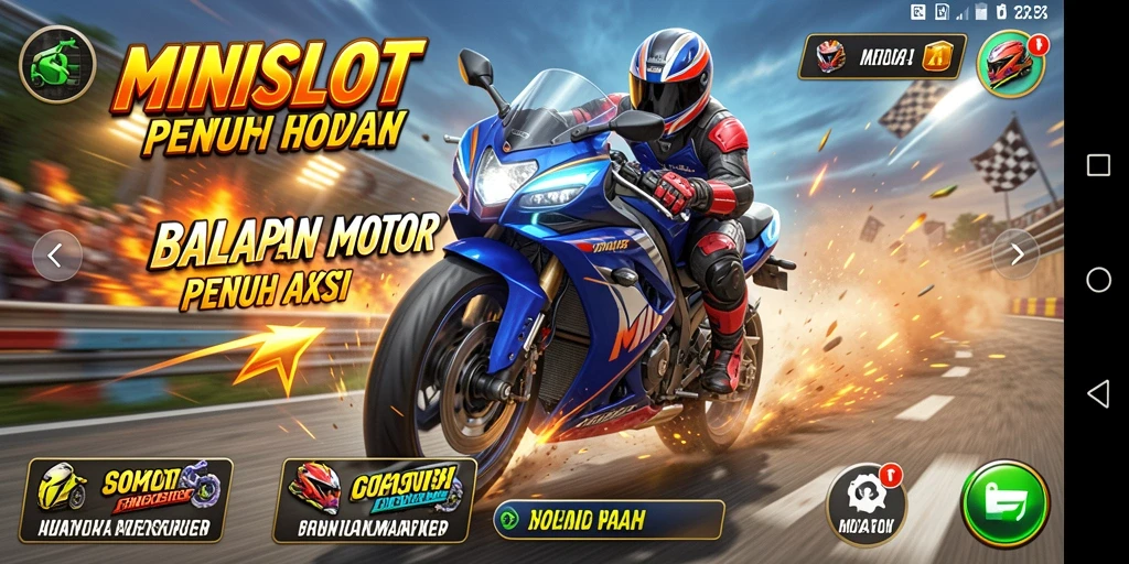 Tampilan gameplay seru dan mendebarkan dari MINISLOT di trek balapan.