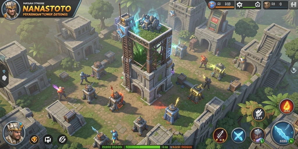 Tampilan menarik dari gameplay Tower Defense dalam NANASTOTO.