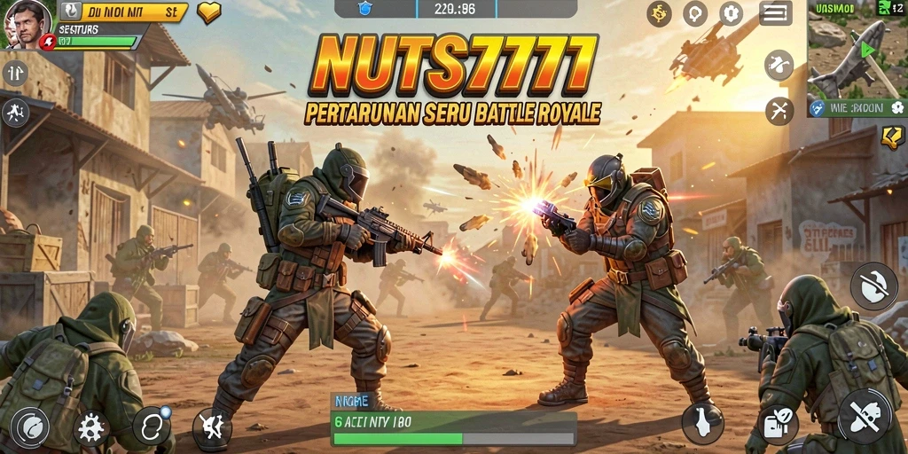 Gameplay NUTS777 menampilkan aksi Battle Royale yang mendebarkan.