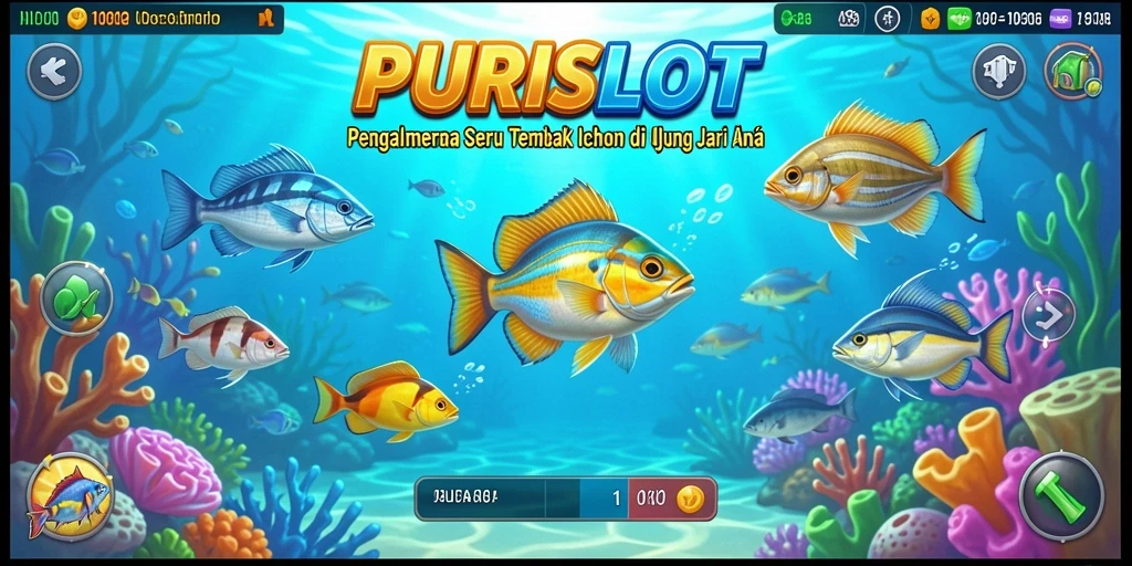 Screenshot gameplay PURISLOT menampilkan keseruan menembak ikan.