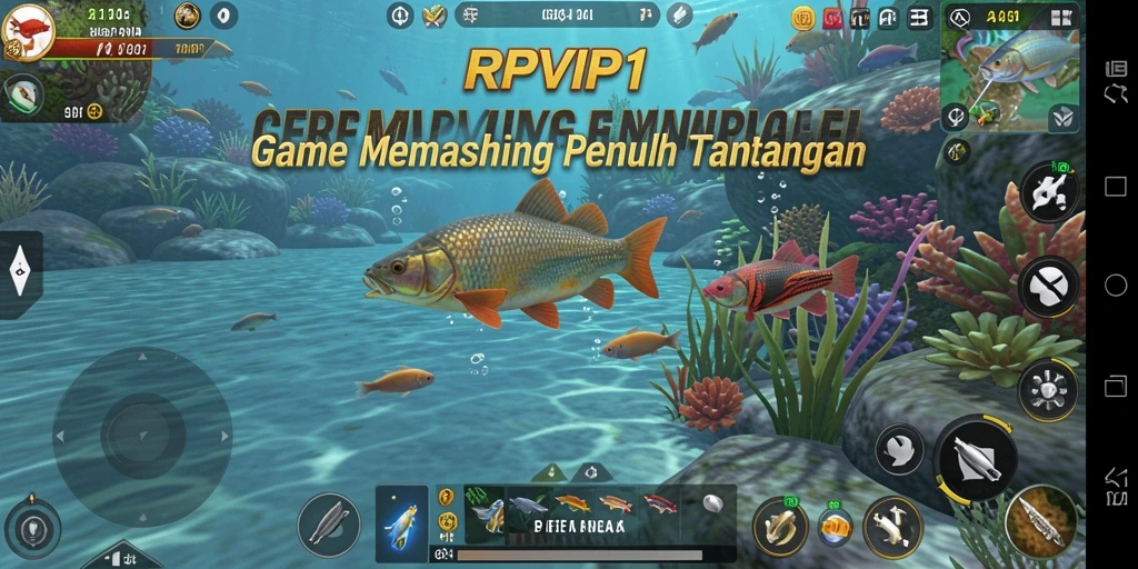 Tampilan gameplay penuh aksi di RPVIP1 dengan memancing di lokasi indah.